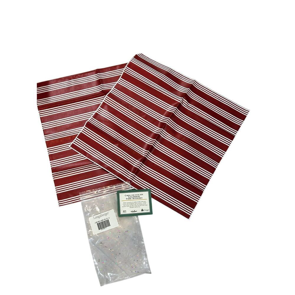 2 Longaberger Basket Napkins BERRY‎ RED STRIPE fabric Valentines NEW 17"